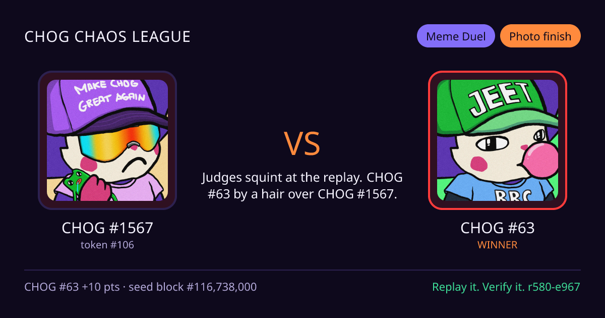Highlight card: CHOG #1567 versus CHOG #63