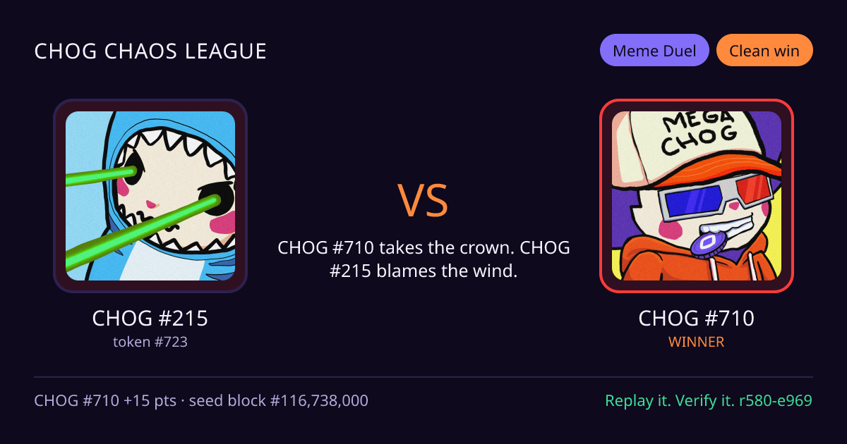 Highlight card: CHOG #215 versus CHOG #710