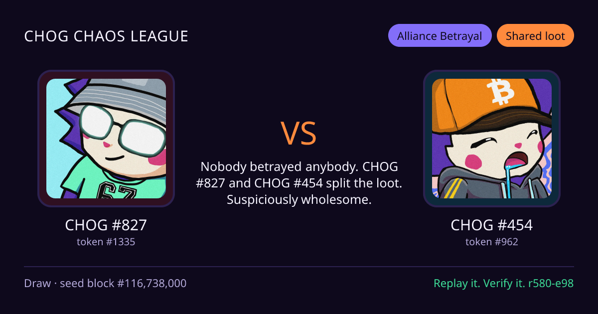 Highlight card: CHOG #827 versus CHOG #454