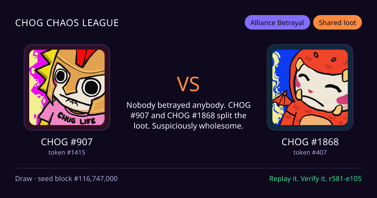 Highlight card: CHOG #907 versus CHOG #1868