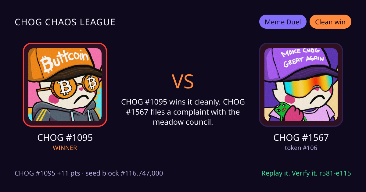 Highlight card: CHOG #1095 versus CHOG #1567