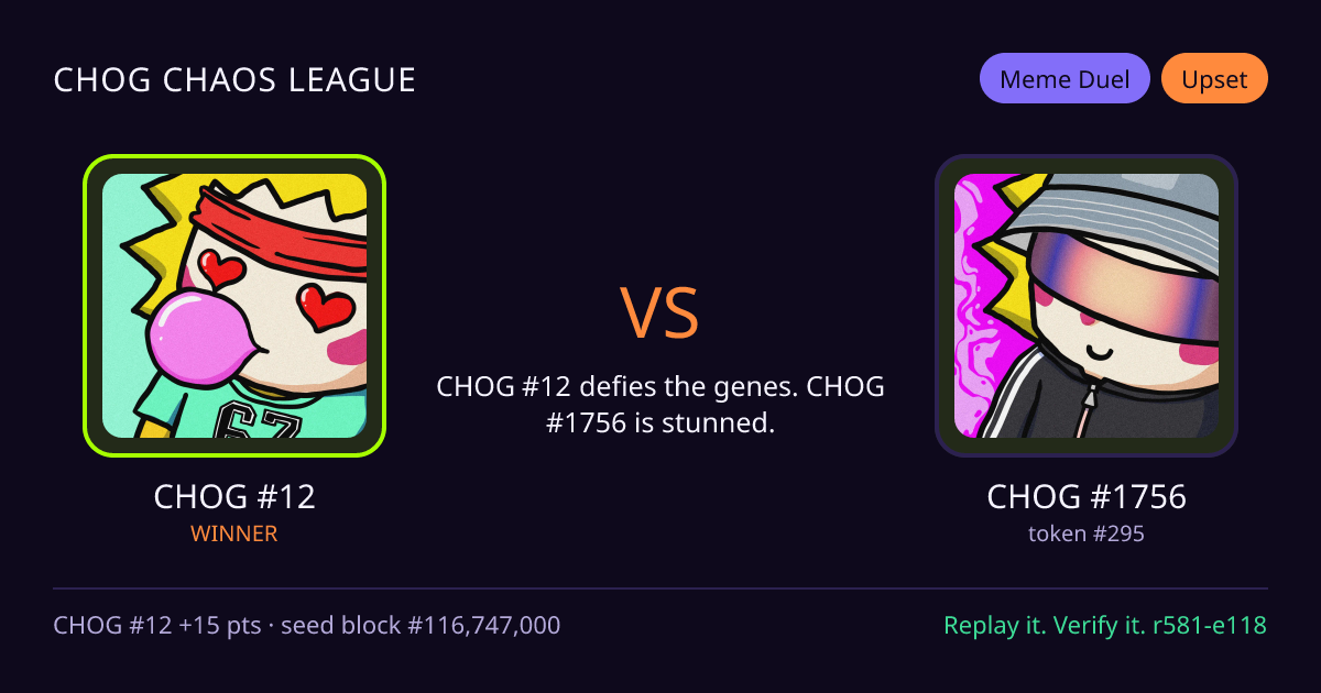 Highlight card: CHOG #12 versus CHOG #1756