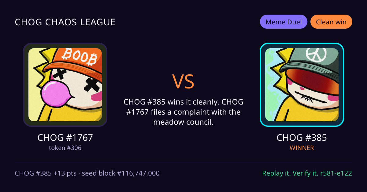 Highlight card: CHOG #1767 versus CHOG #385