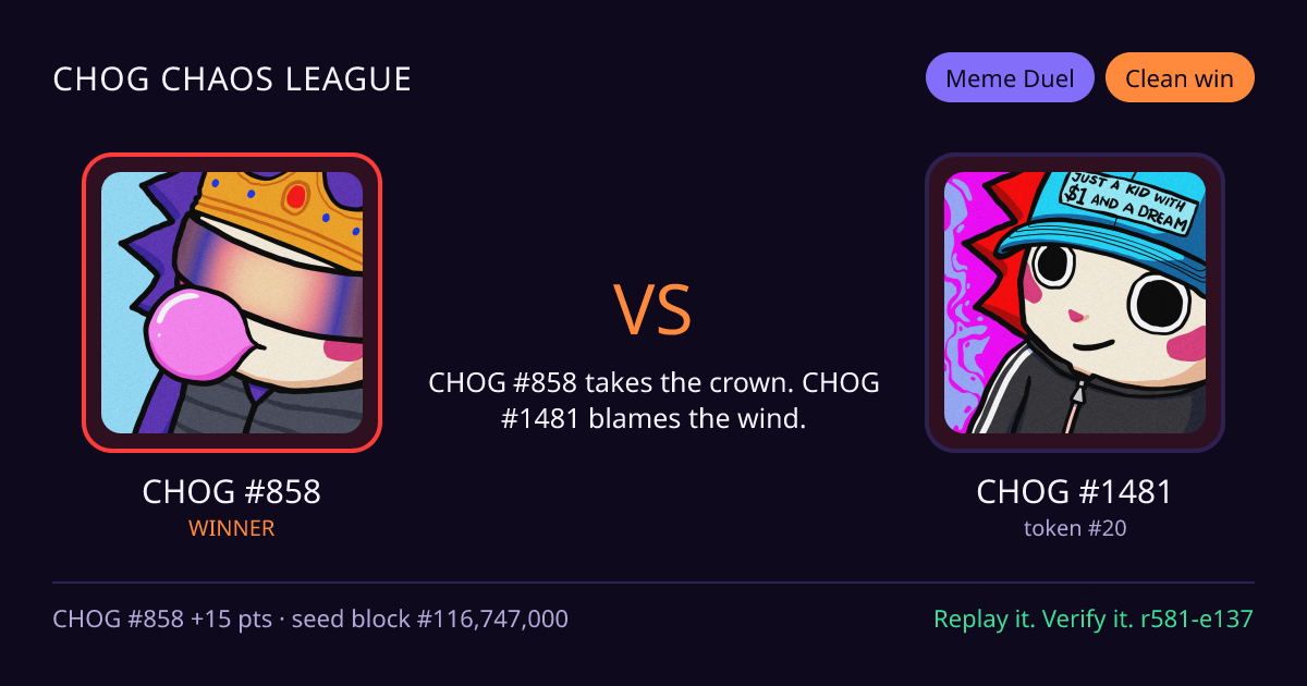 Highlight card: CHOG #858 versus CHOG #1481
