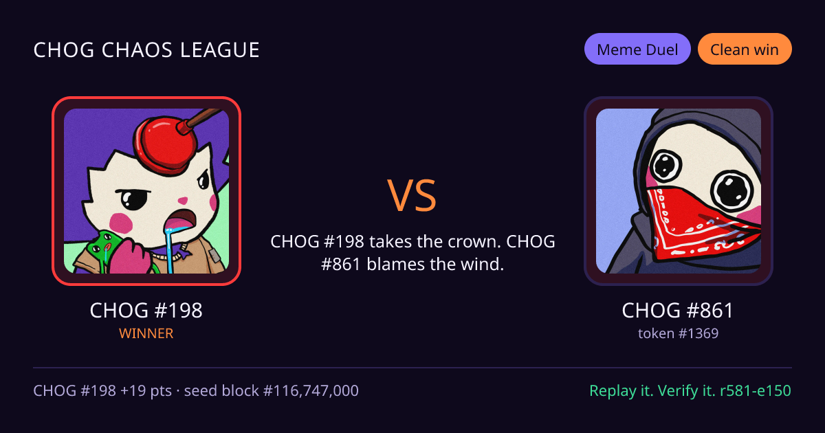 Highlight card: CHOG #198 versus CHOG #861
