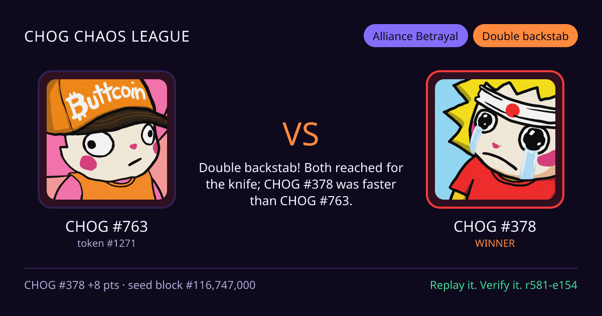 Highlight card: CHOG #763 versus CHOG #378