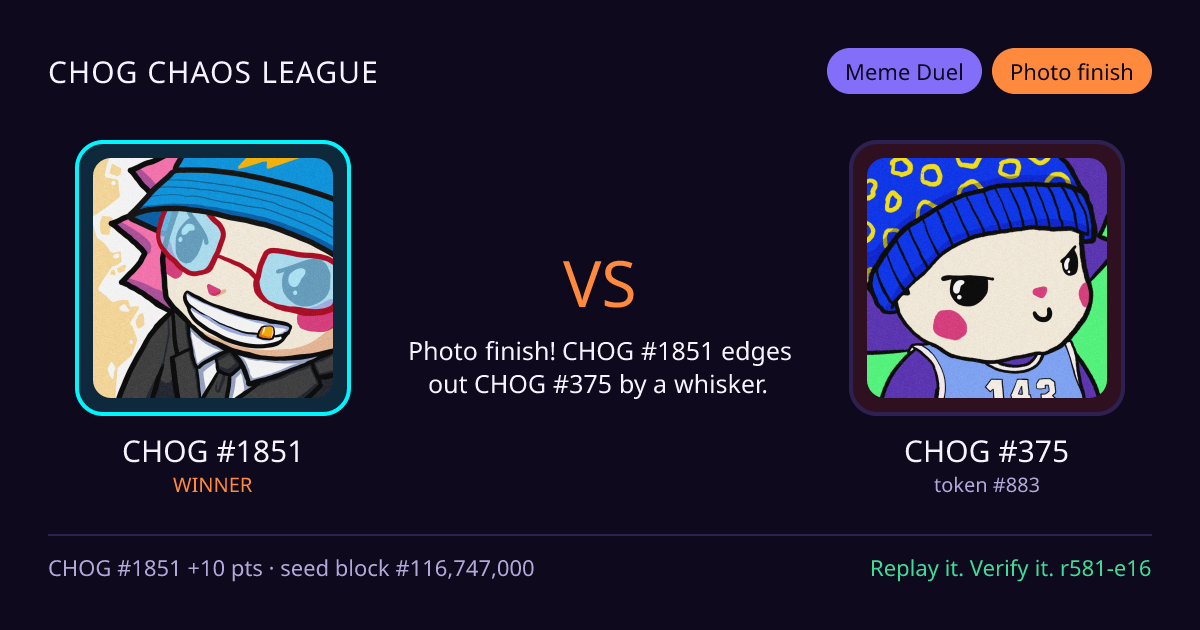 Highlight card: CHOG #1851 versus CHOG #375