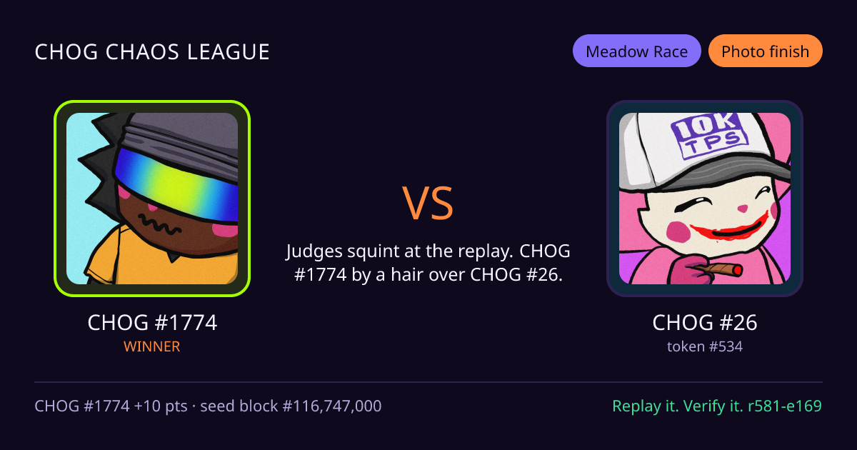 Highlight card: CHOG #1774 versus CHOG #26