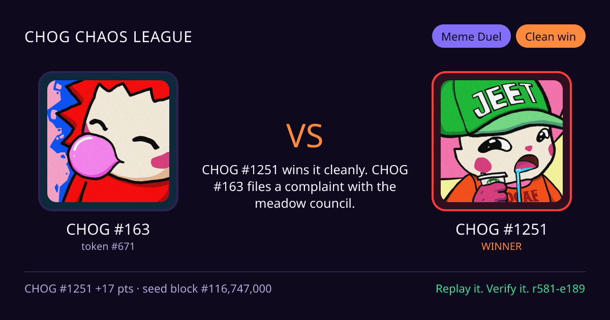 Highlight card: CHOG #163 versus CHOG #1251