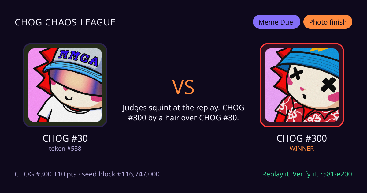 Highlight card: CHOG #30 versus CHOG #300