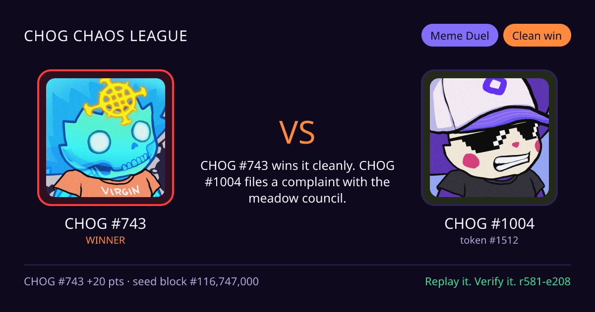 Highlight card: CHOG #743 versus CHOG #1004