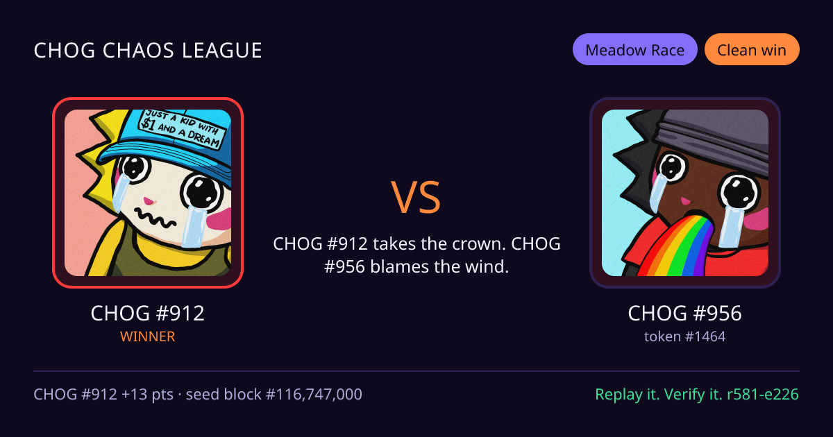 Highlight card: CHOG #912 versus CHOG #956