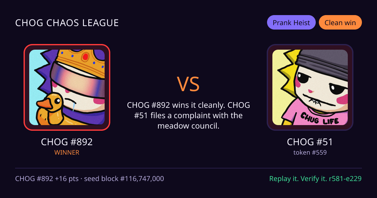Highlight card: CHOG #892 versus CHOG #51