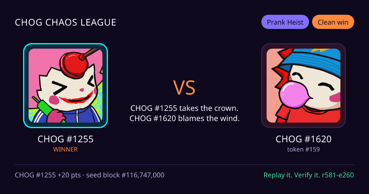Highlight card: CHOG #1255 versus CHOG #1620