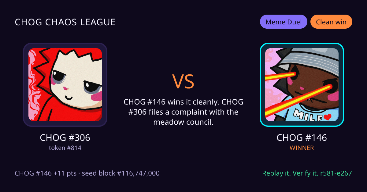 Highlight card: CHOG #306 versus CHOG #146