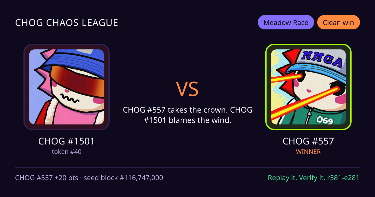 Highlight card: CHOG #1501 versus CHOG #557