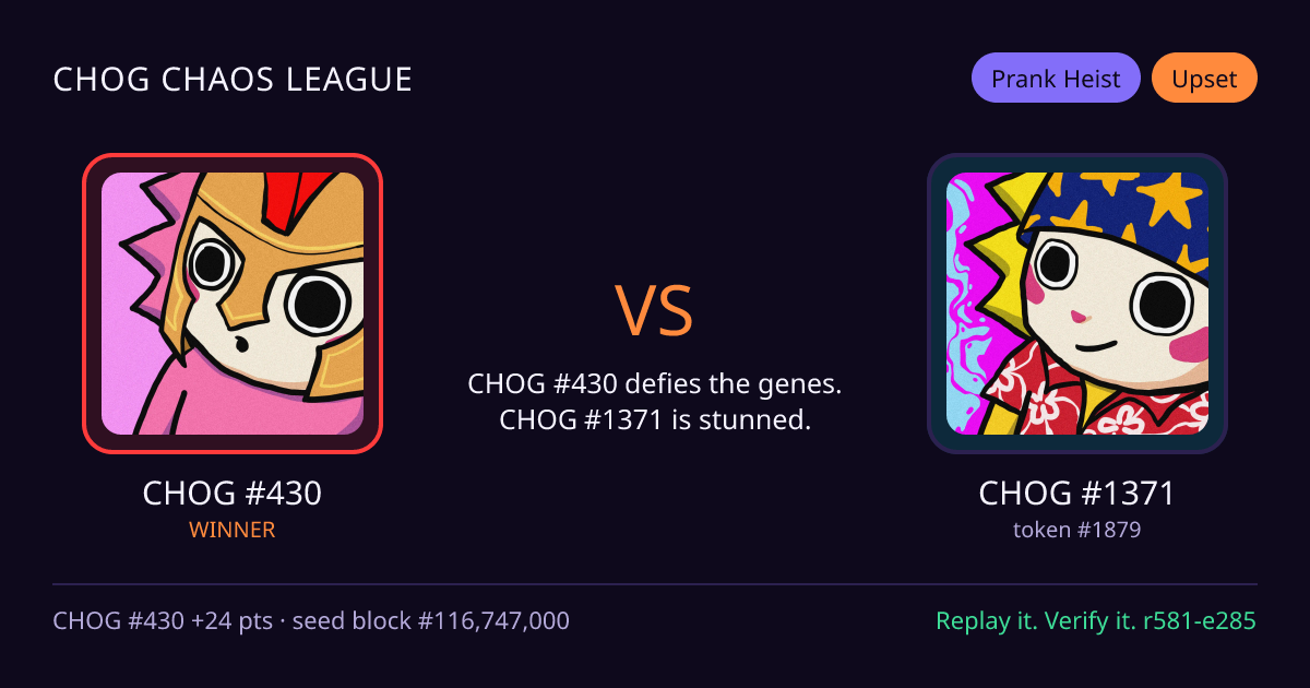 Highlight card: CHOG #430 versus CHOG #1371
