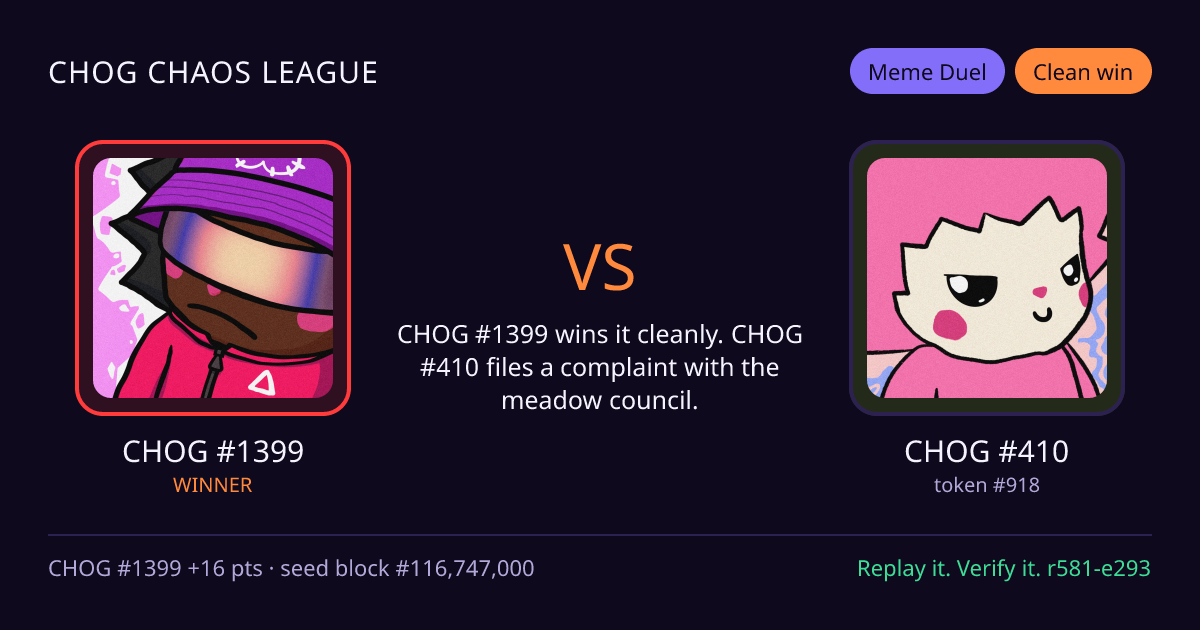 Highlight card: CHOG #1399 versus CHOG #410
