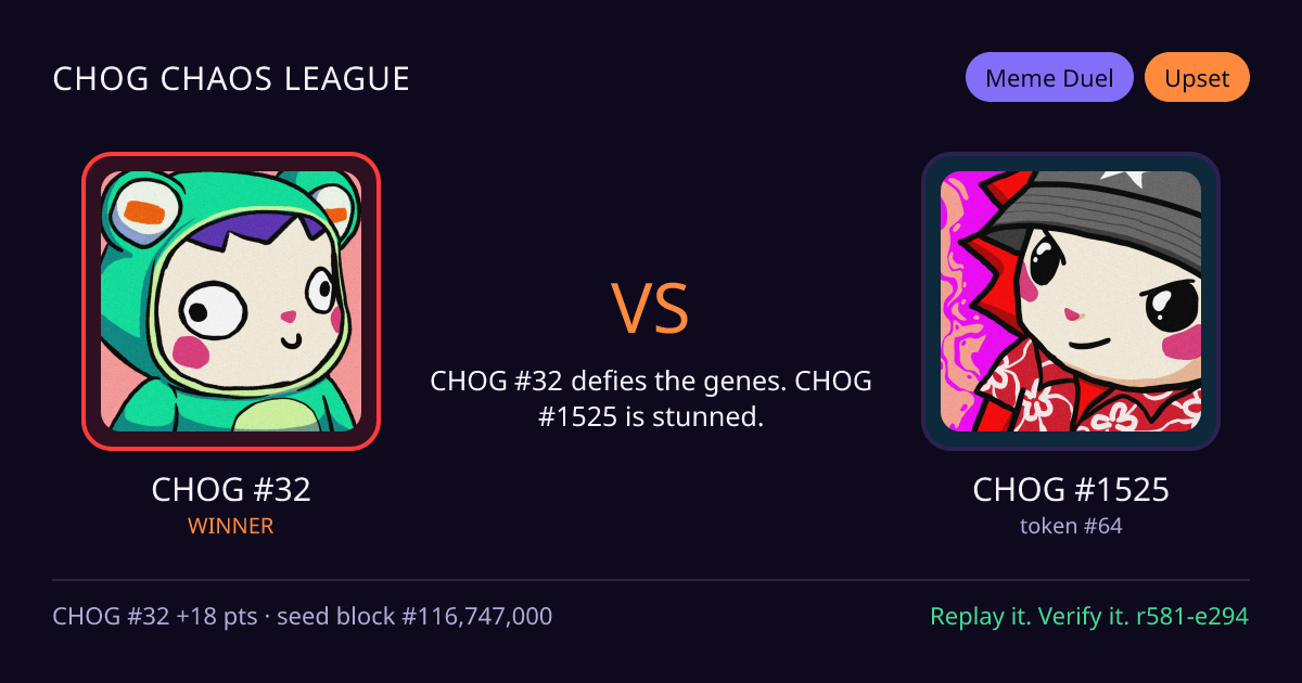 Highlight card: CHOG #32 versus CHOG #1525
