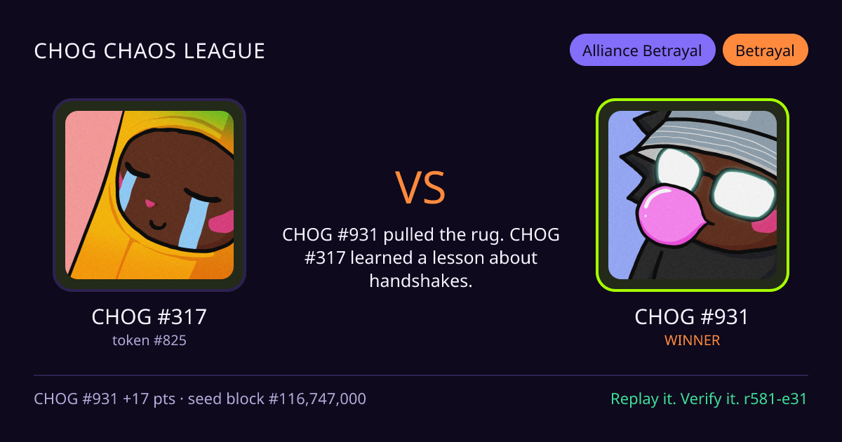 Highlight card: CHOG #317 versus CHOG #931