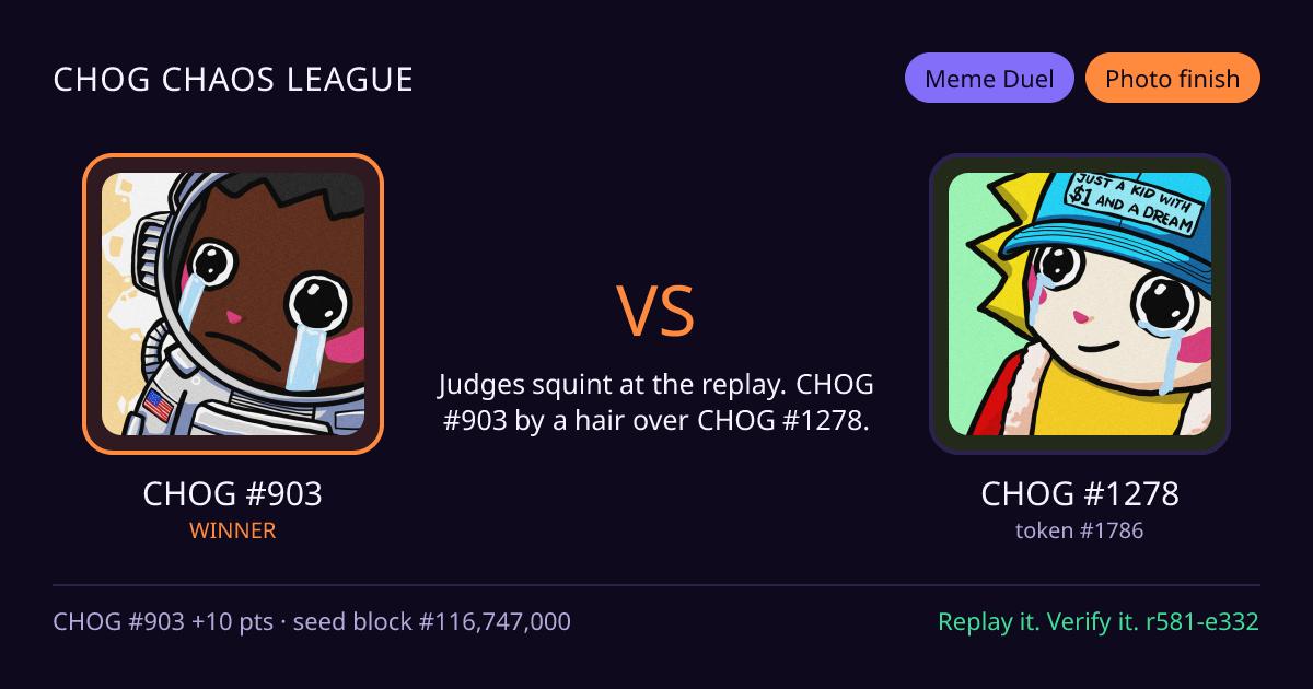 Highlight card: CHOG #903 versus CHOG #1278