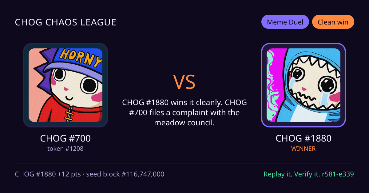 Highlight card: CHOG #700 versus CHOG #1880