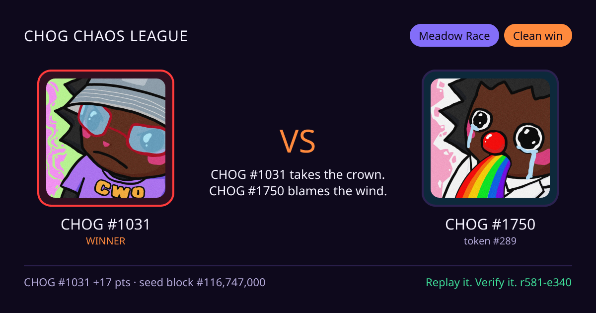 Highlight card: CHOG #1031 versus CHOG #1750