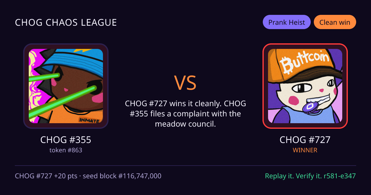Highlight card: CHOG #355 versus CHOG #727