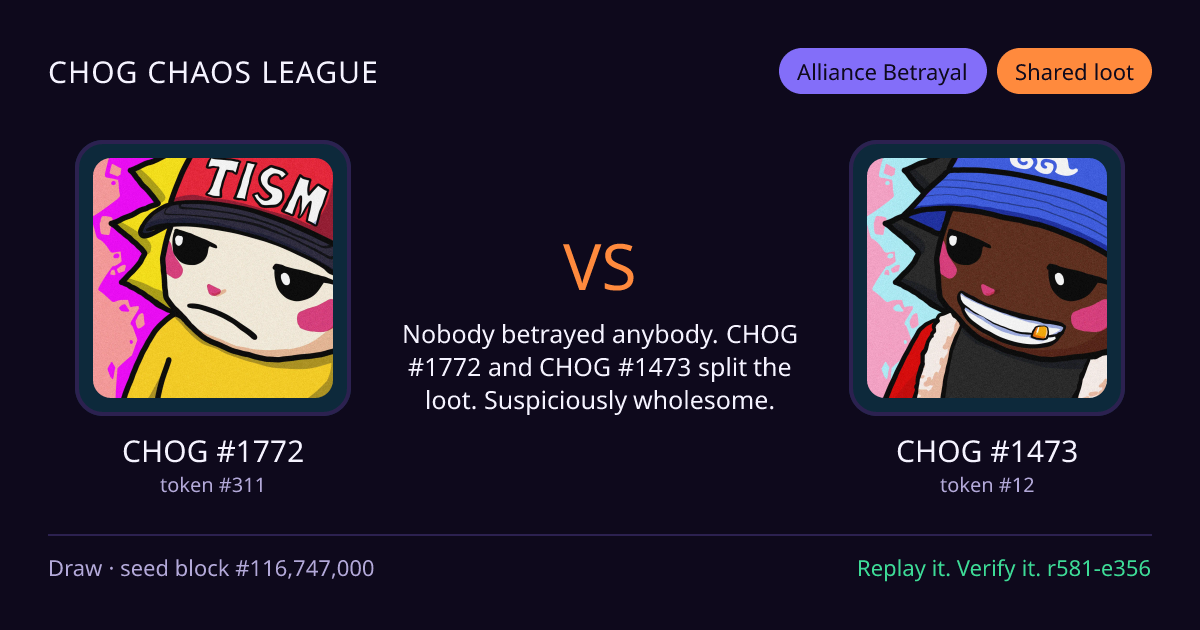Highlight card: CHOG #1772 versus CHOG #1473
