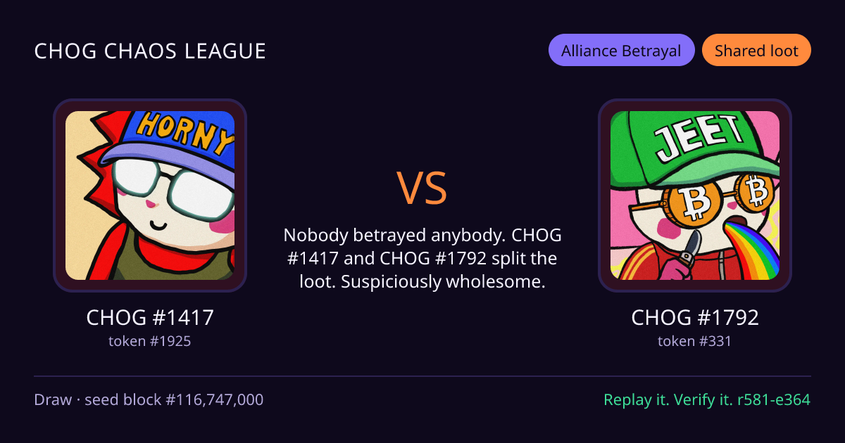 Highlight card: CHOG #1417 versus CHOG #1792
