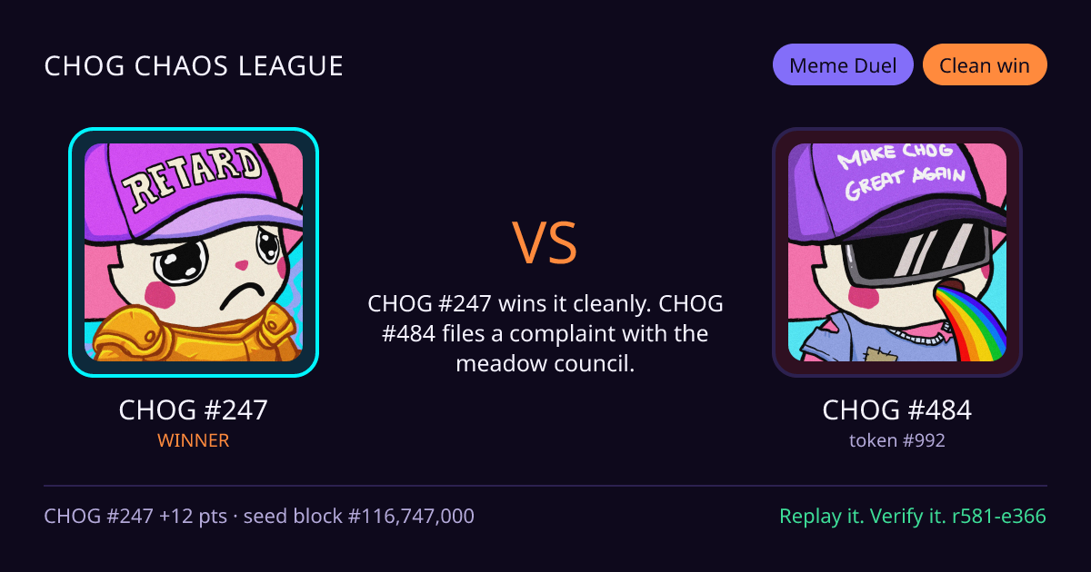 Highlight card: CHOG #247 versus CHOG #484