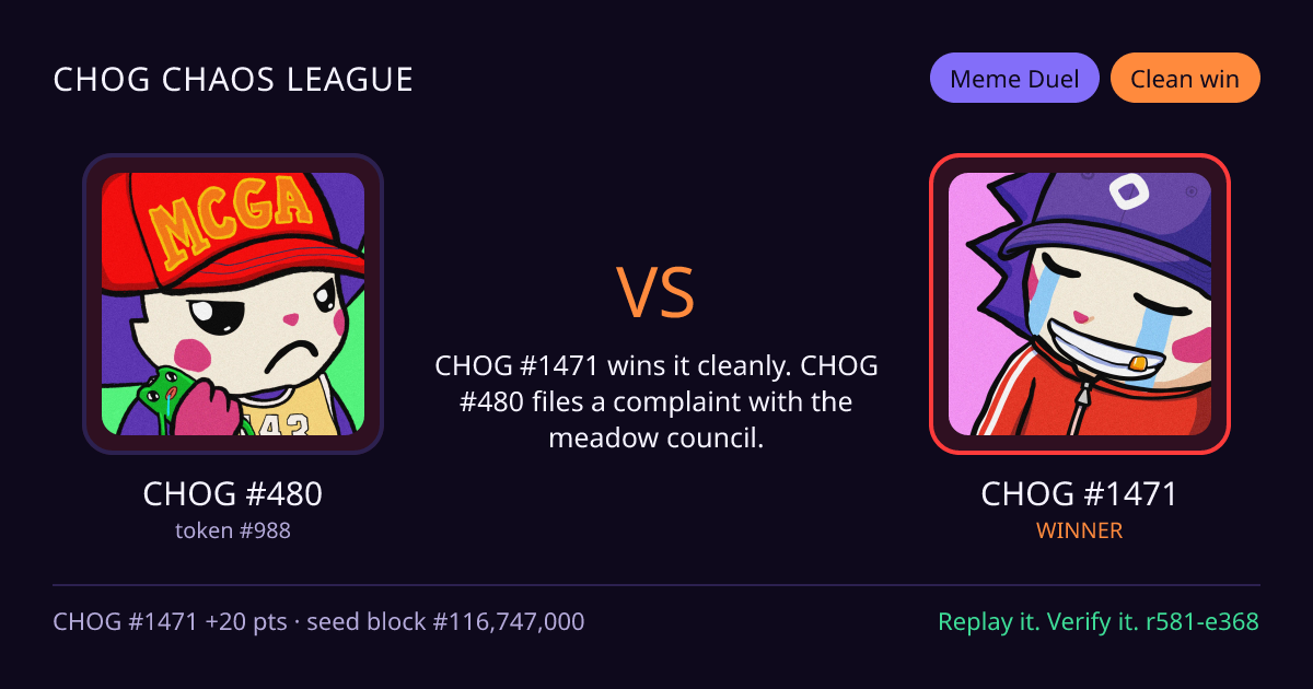 Highlight card: CHOG #480 versus CHOG #1471