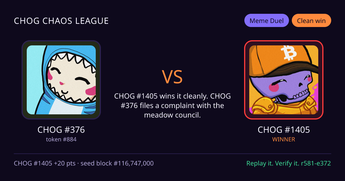 Highlight card: CHOG #376 versus CHOG #1405