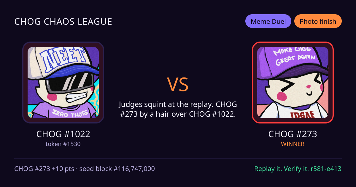 Highlight card: CHOG #1022 versus CHOG #273