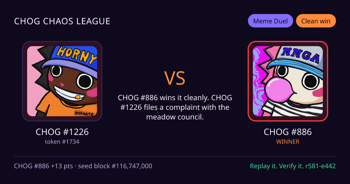 Highlight card: CHOG #1226 versus CHOG #886