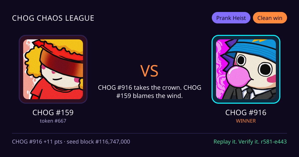 Highlight card: CHOG #159 versus CHOG #916