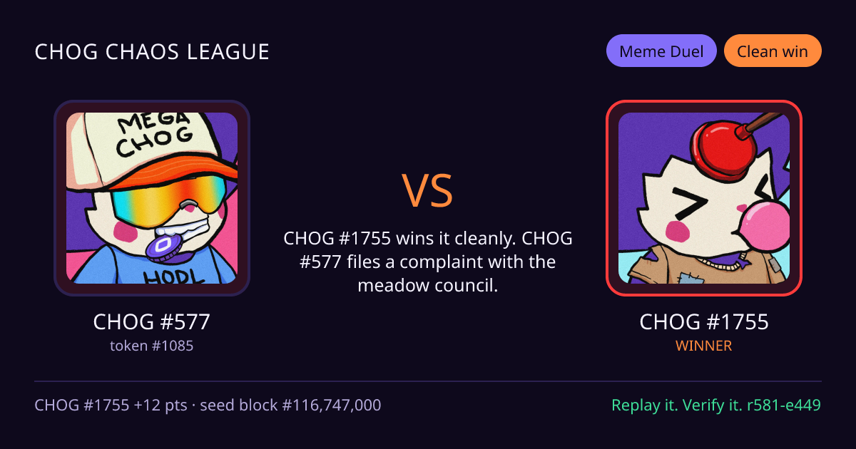Highlight card: CHOG #577 versus CHOG #1755
