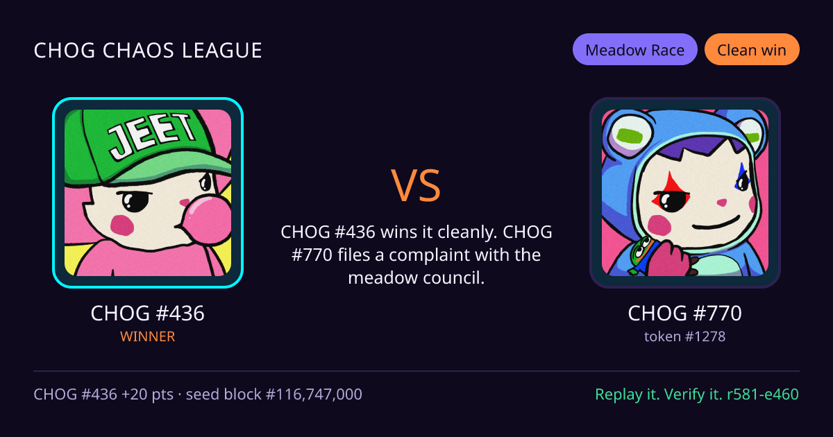 Highlight card: CHOG #436 versus CHOG #770