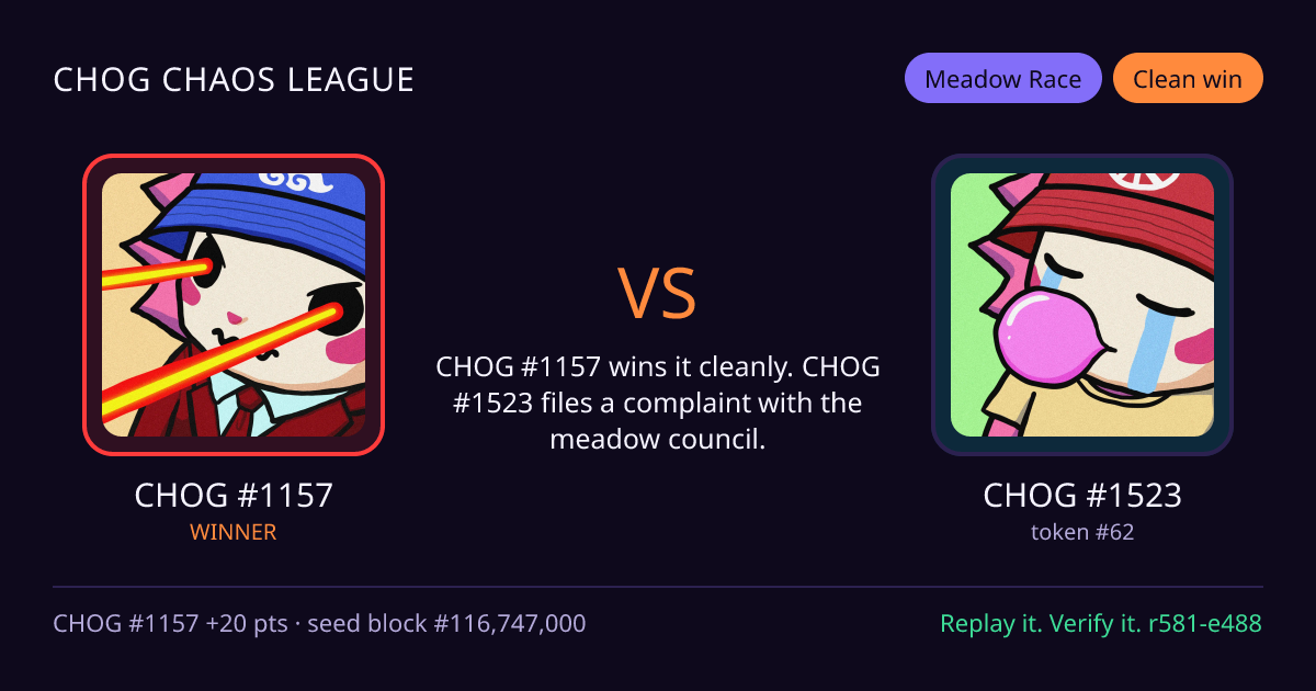 Highlight card: CHOG #1157 versus CHOG #1523