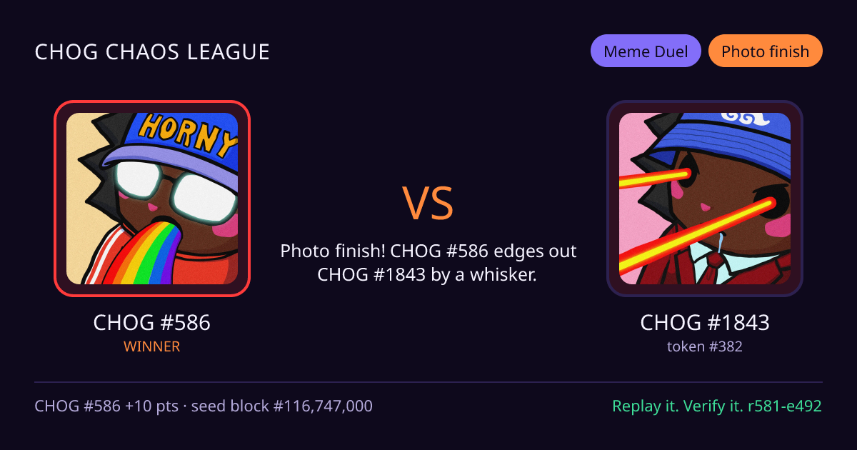 Highlight card: CHOG #586 versus CHOG #1843