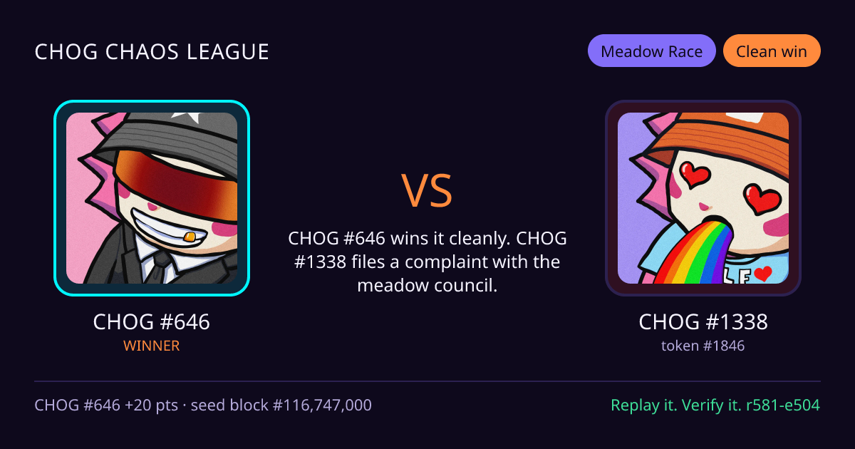 Highlight card: CHOG #646 versus CHOG #1338