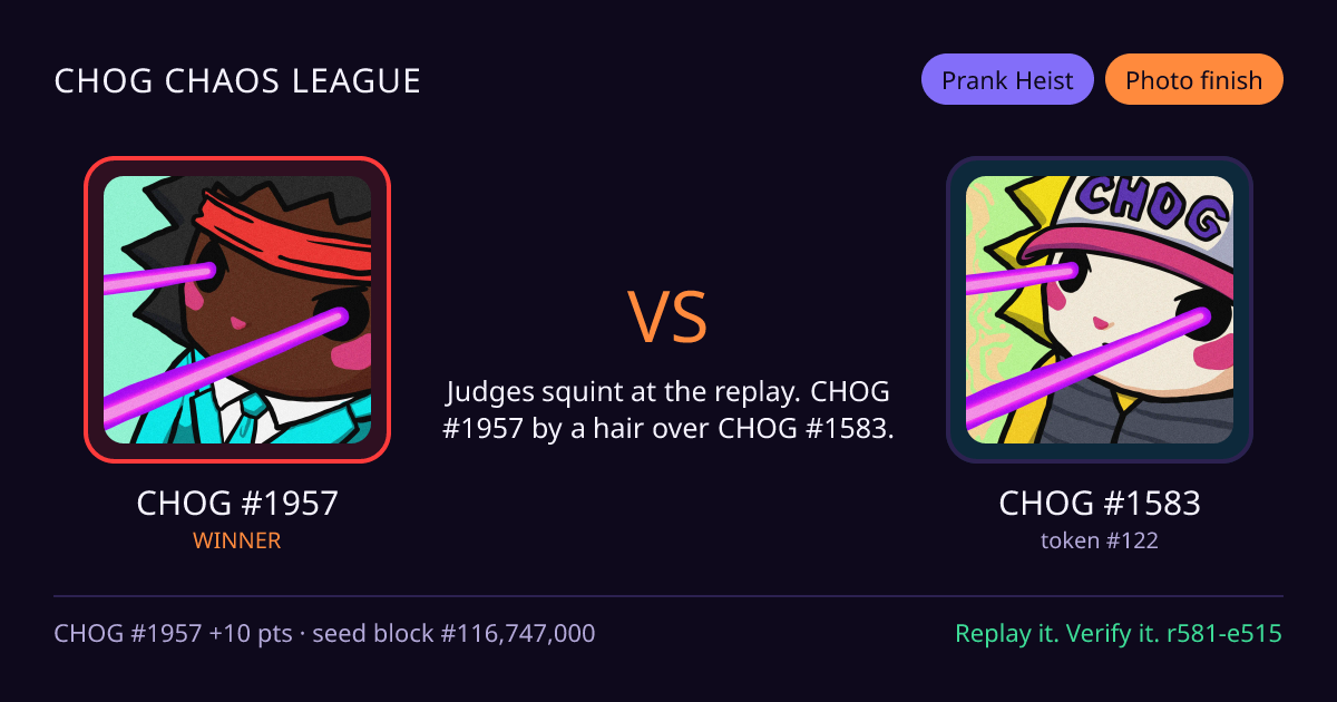 Highlight card: CHOG #1957 versus CHOG #1583