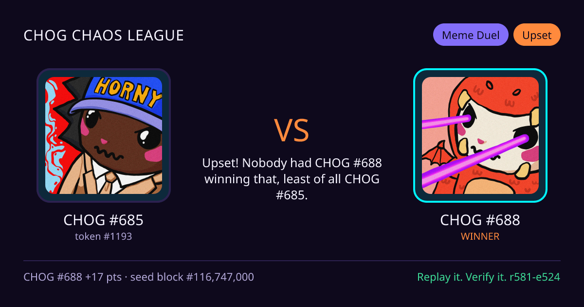 Highlight card: CHOG #685 versus CHOG #688