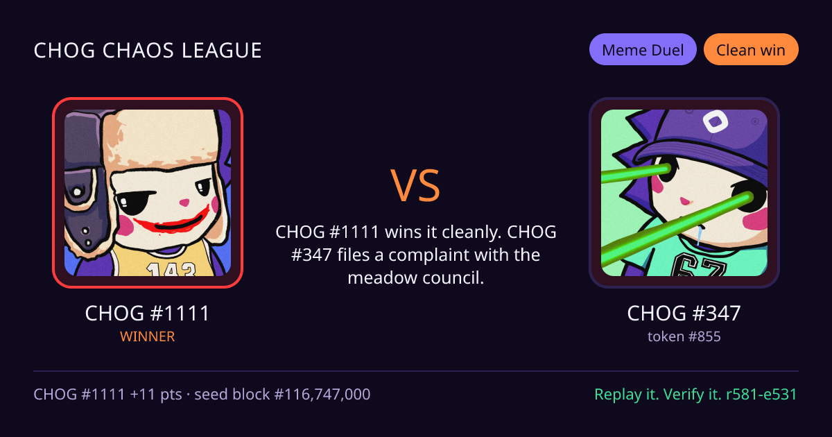 Highlight card: CHOG #1111 versus CHOG #347
