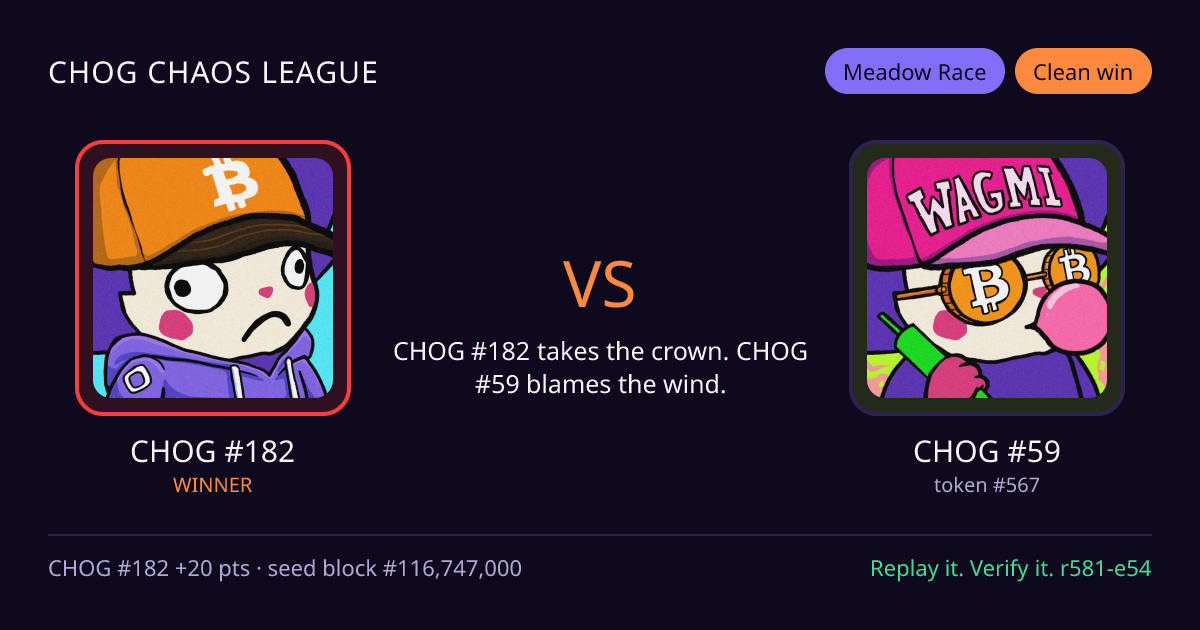 Highlight card: CHOG #182 versus CHOG #59