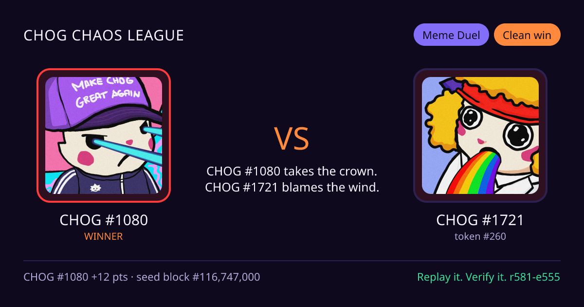 Highlight card: CHOG #1080 versus CHOG #1721