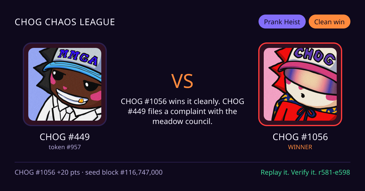Highlight card: CHOG #449 versus CHOG #1056