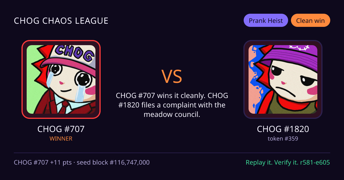 Highlight card: CHOG #707 versus CHOG #1820