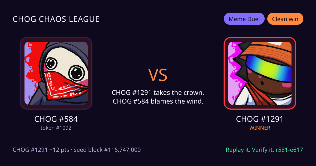 Highlight card: CHOG #584 versus CHOG #1291