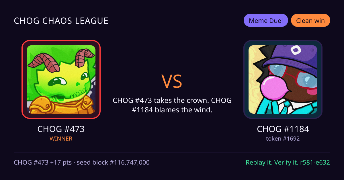 Highlight card: CHOG #473 versus CHOG #1184
